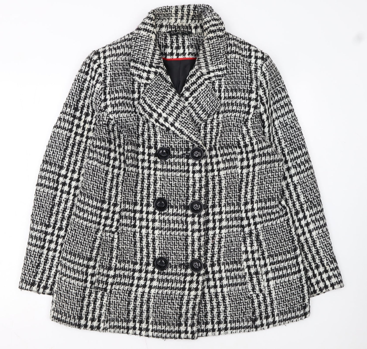Classic Women's Black & White Checked Double-Breasted Wool Blend Blazer Size 16