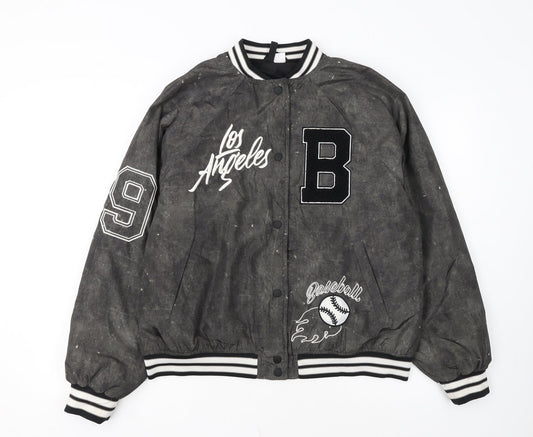 H&M Divided Women's Black Varsity Baseball Jacket Size 8 Polyester