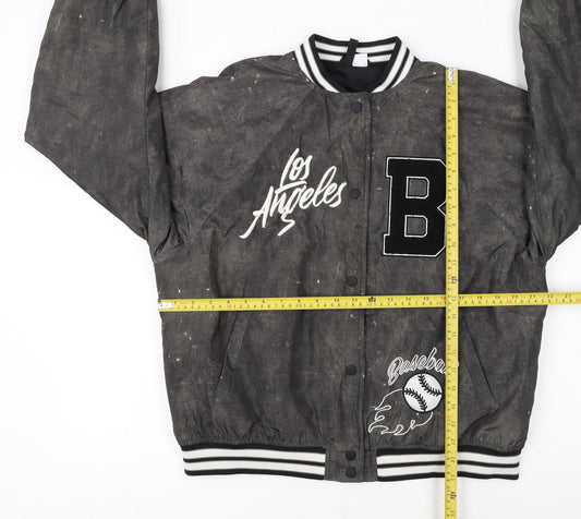 H&M Divided Women's Black Varsity Baseball Jacket Size 8 Polyester