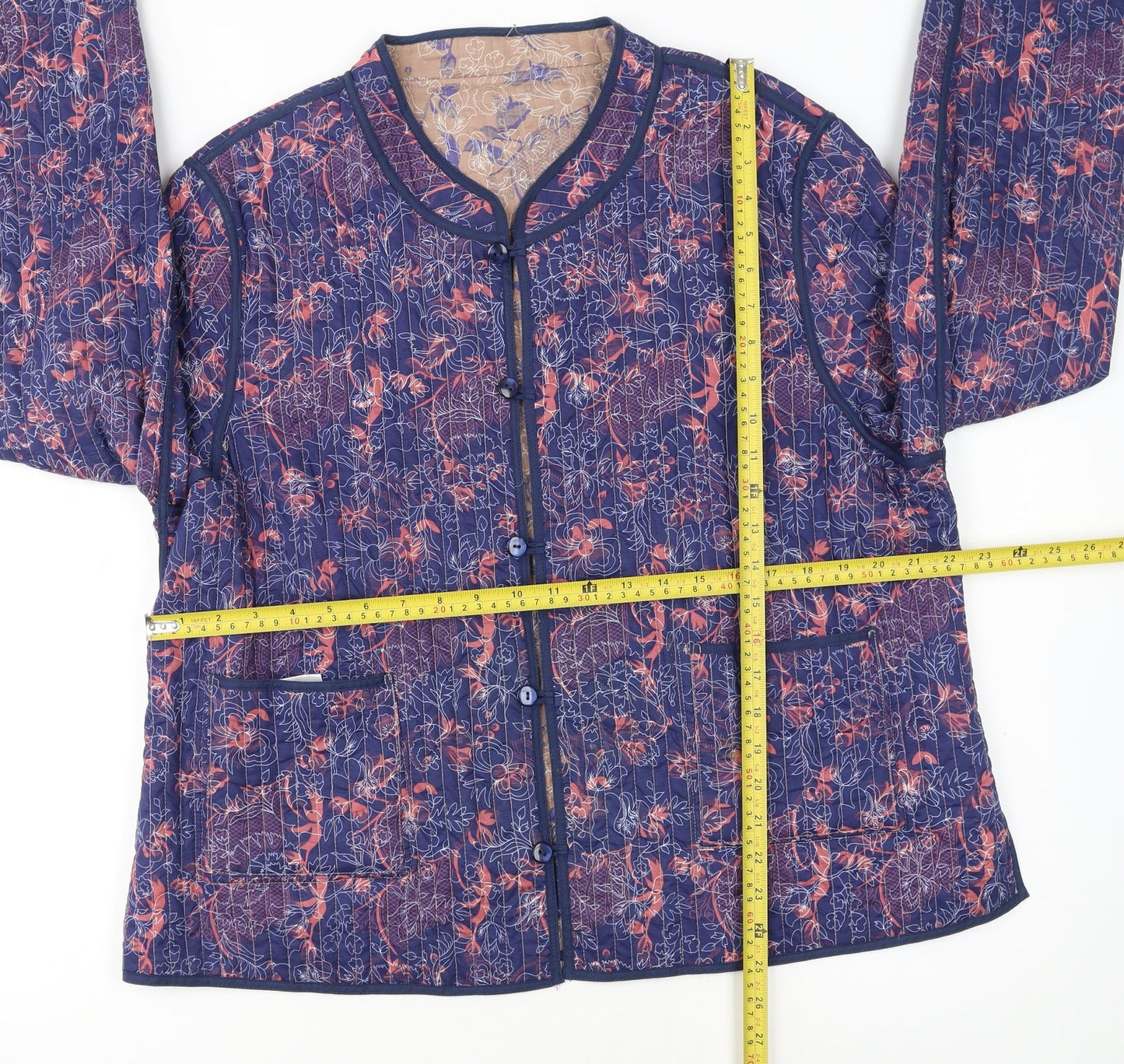 Patra Womens Blue Floral Quilted Cotton Jacket 2XL