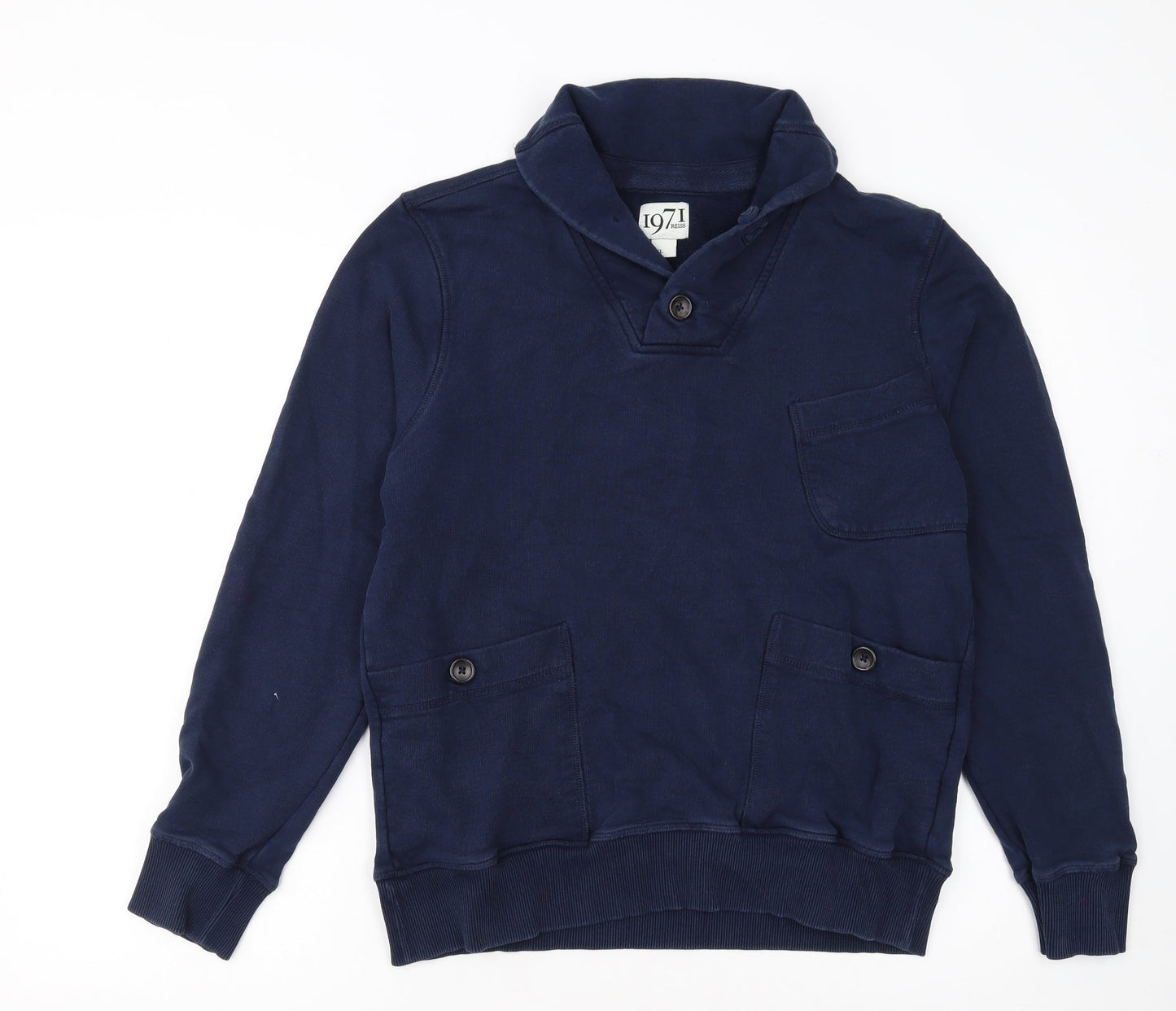 Reiss 1971 Men’s Blue Henley Sweatshirt XL Cotton Button Pocket