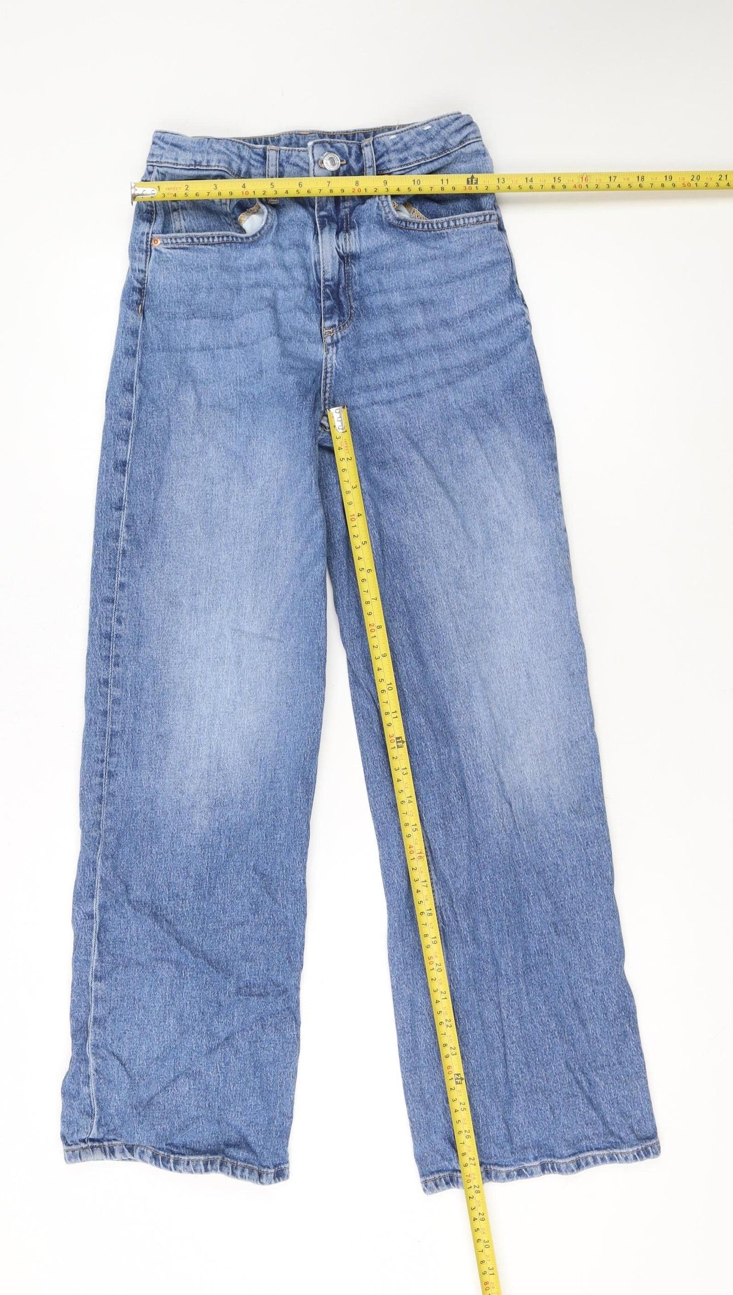 H&M Girls Blue 12-13 Years Wide-Leg Adjustable Waist High Rise Denim Jeans