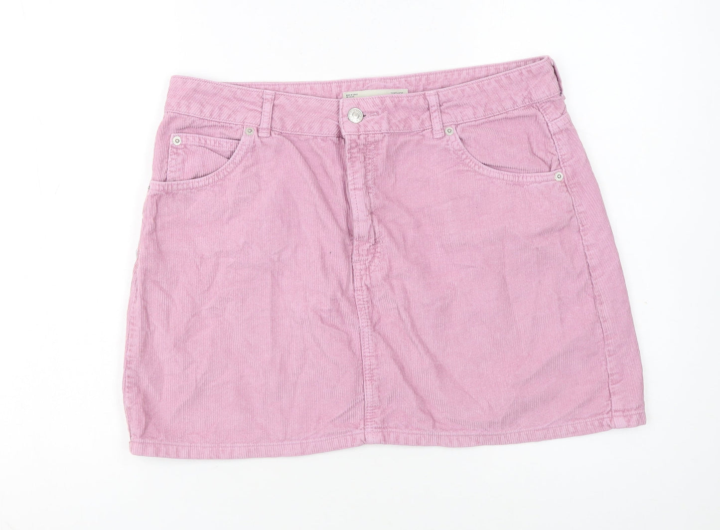 Topshop Women Pink Corduroy Short Straight Skirt UK 14