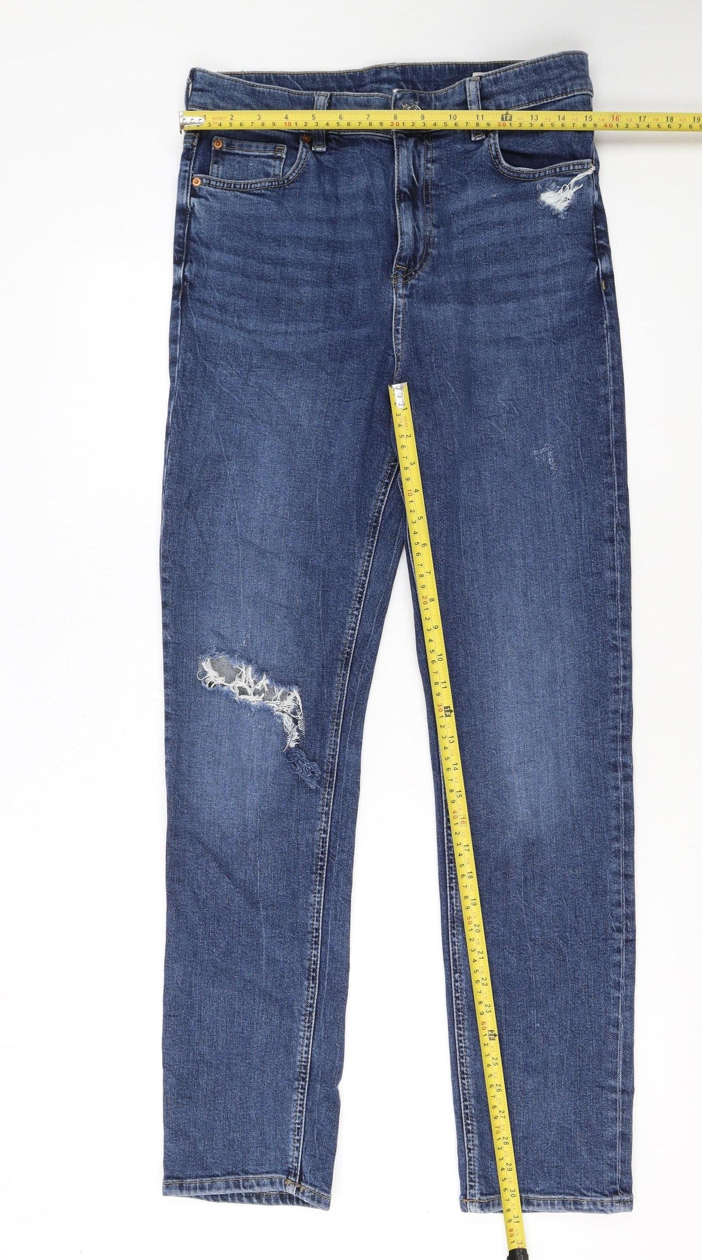Marks and Spencer Women's Blue Distressed Straight Leg Jeans Size 12