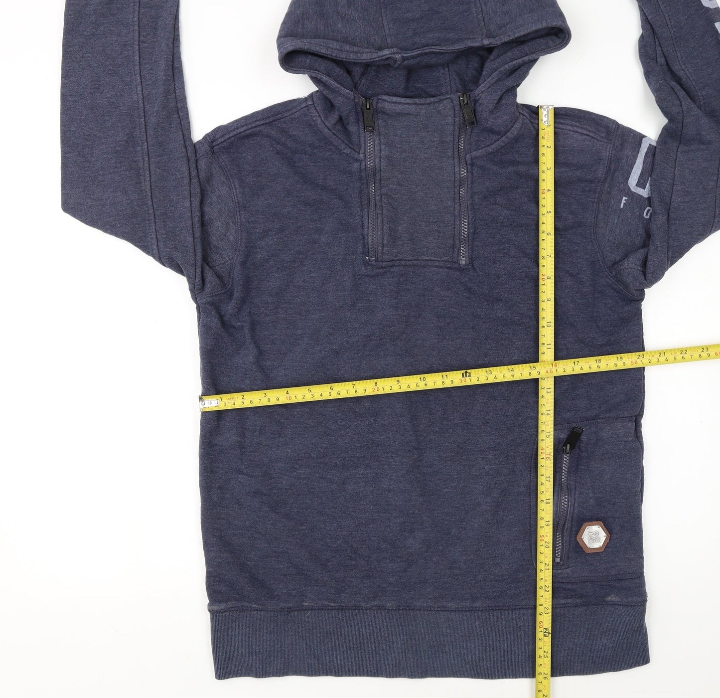 Crosshatch Men's Blue Pullover Hoodie Size M High Neck Zip Pocket Sweatshirt