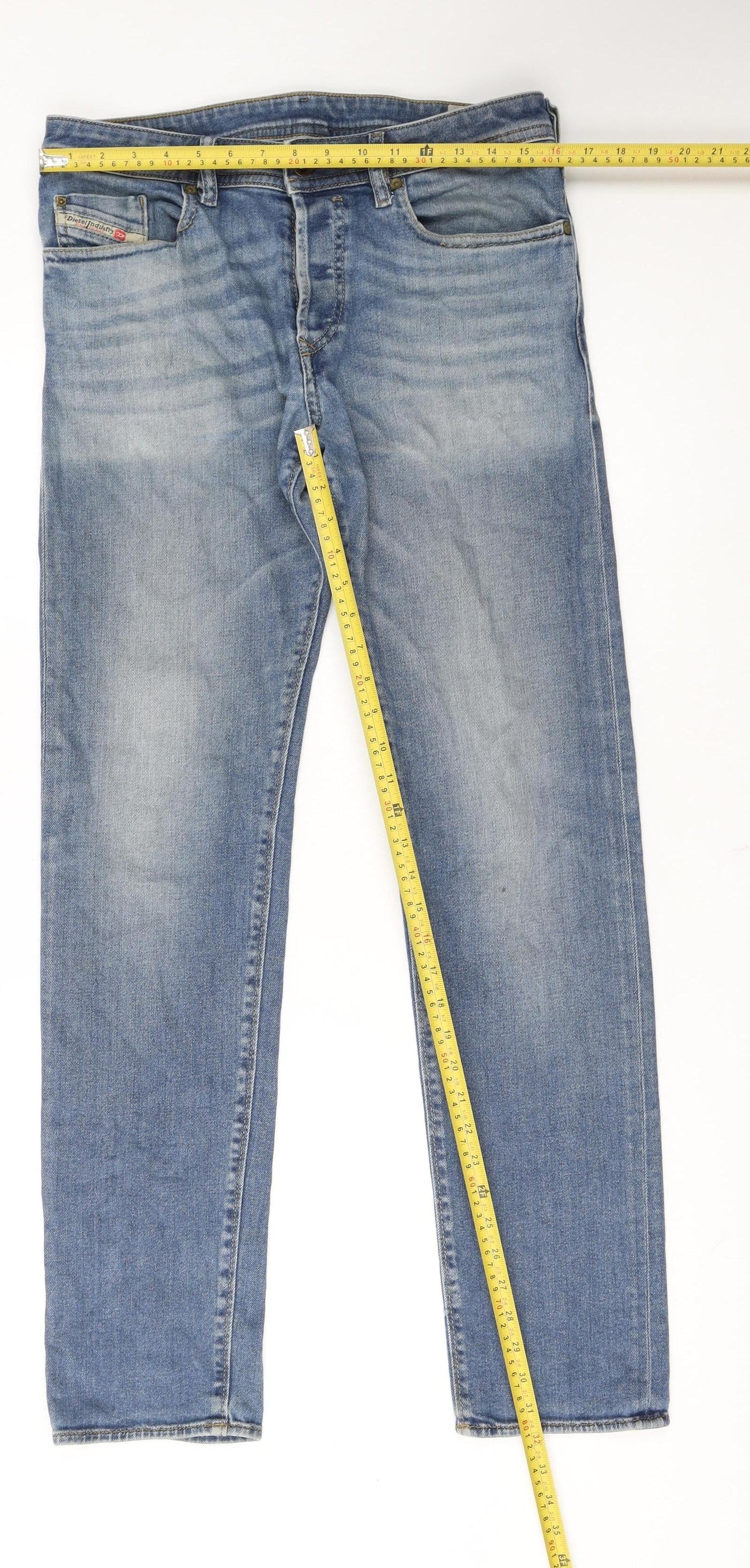 Diesel Men Blue Regular Fit Straight Leg Jeans Size 31x32