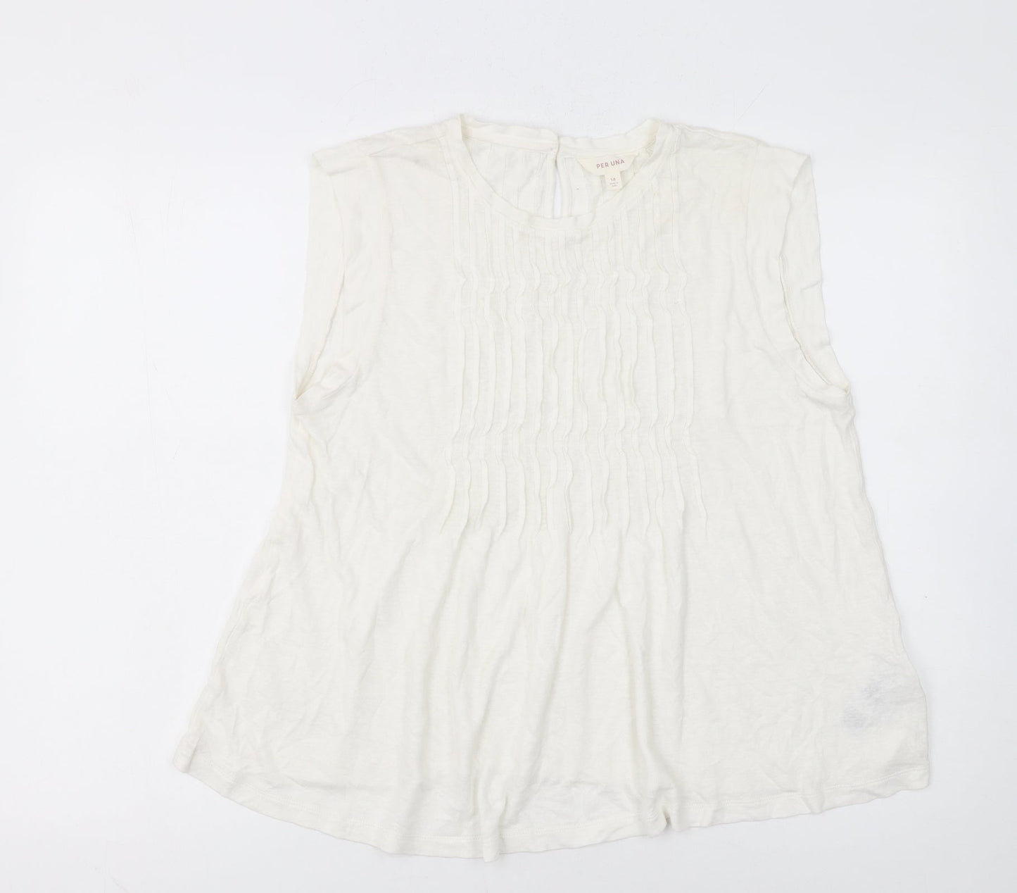 Marks and Spencer Women Ivory Sleeveless Pleated Blouse Size 14