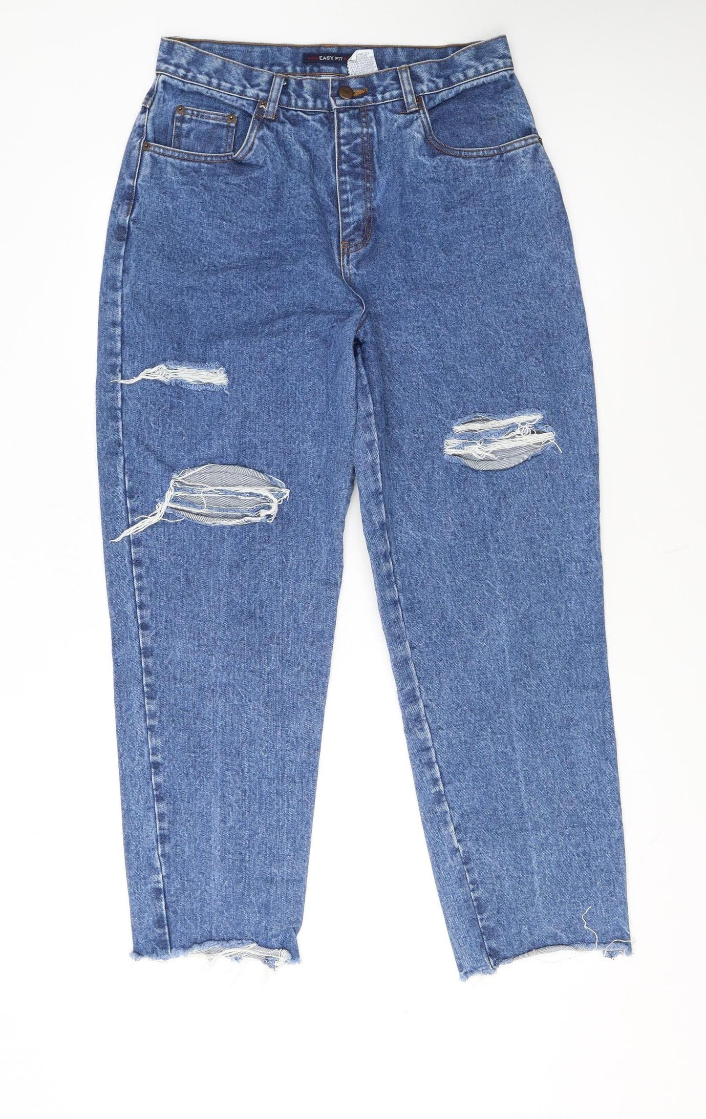 Bill Blass Women Blue Distressed Mom Jeans Size 12 Easy Fit High Rise