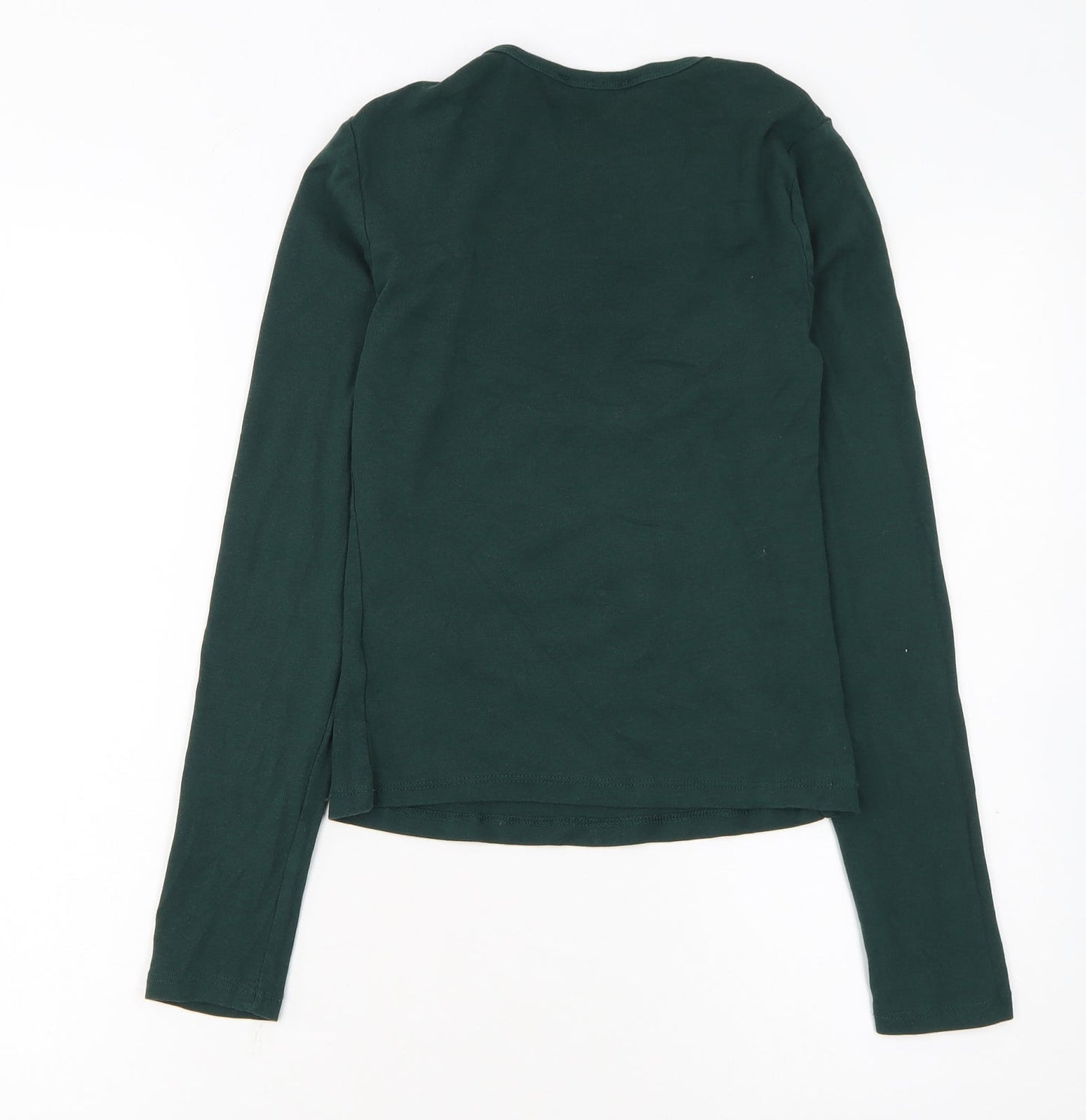 Bershka Women's Green Long Sleeve Basic Stretch Jersey Top M