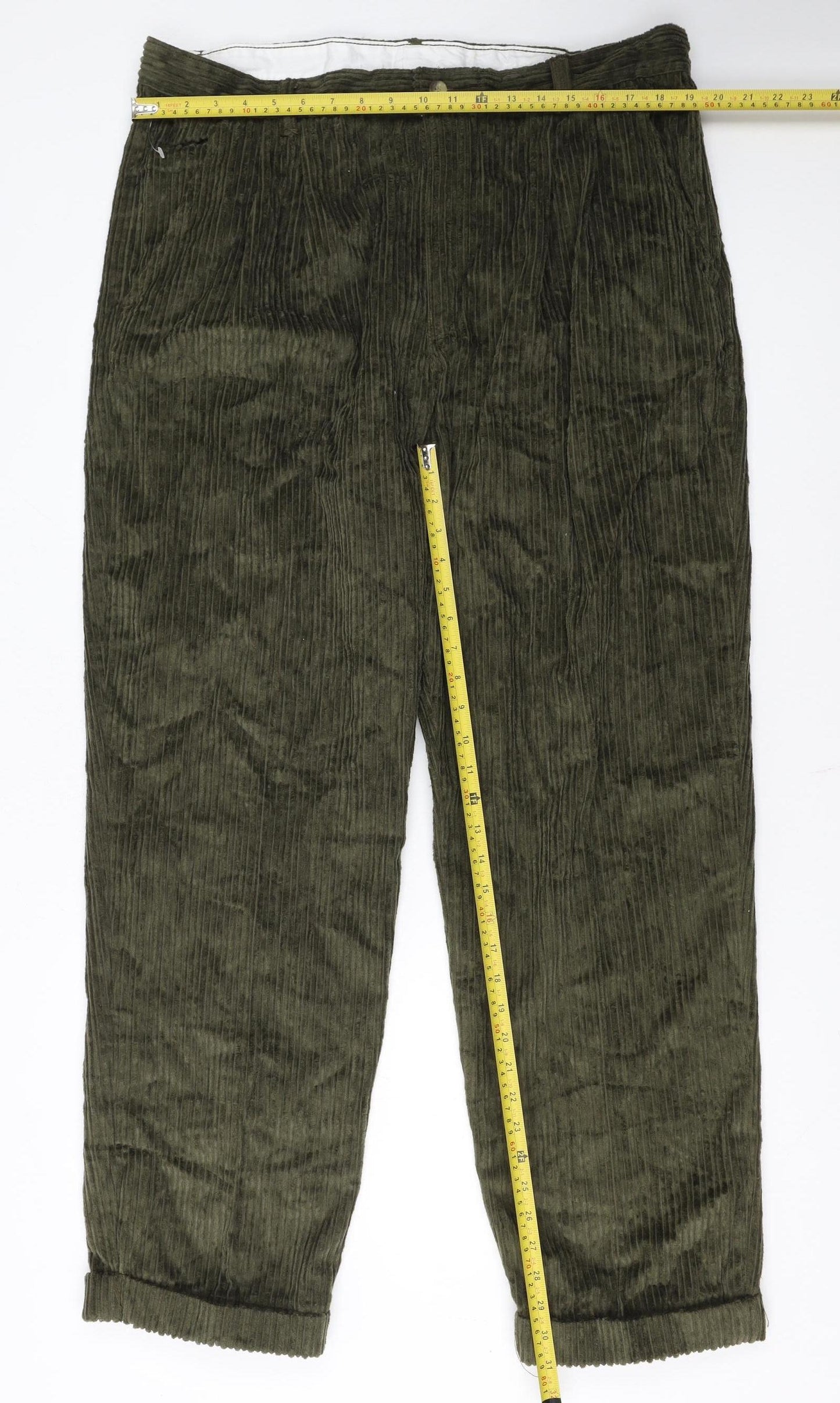 Club Montana Men’s Green Corduroy Pleated Trousers 40W 33L Regular Fit