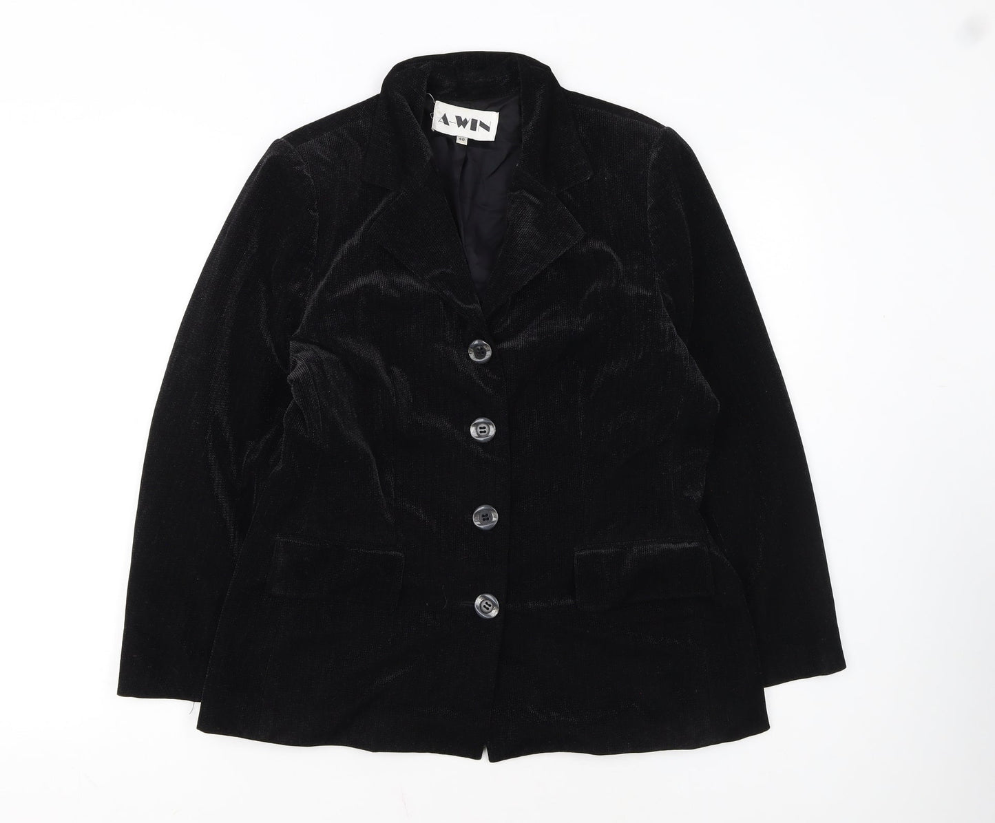 A-WIN Women's Black Velvet Single-Breasted Blazer Size 12
