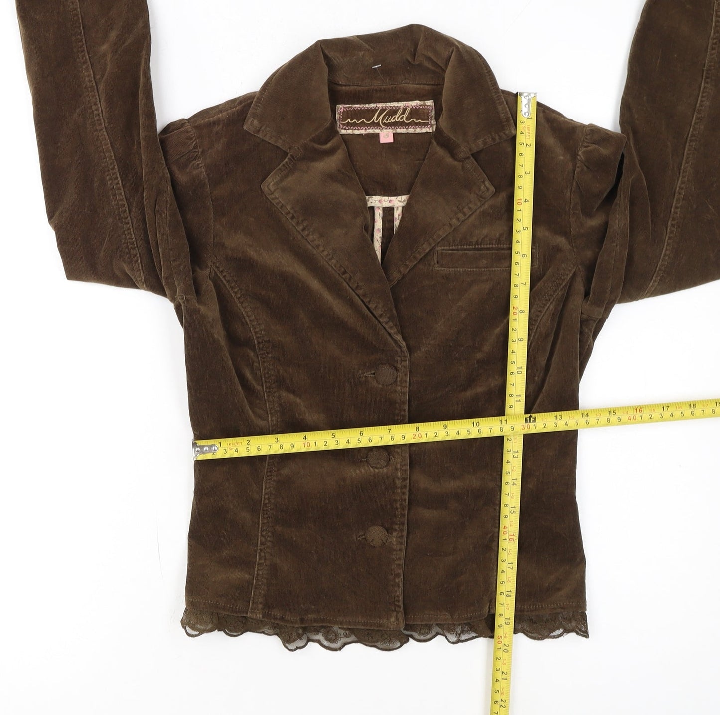Mudd Women Brown Corduroy Blazer Jacket Small Cotton Blend Lace Trim