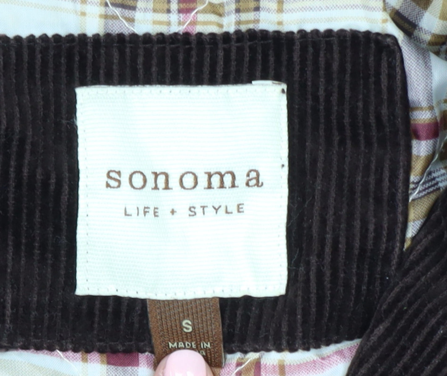 Sonoma Women Brown Corduroy Hooded Pea Coat Jacket Size S