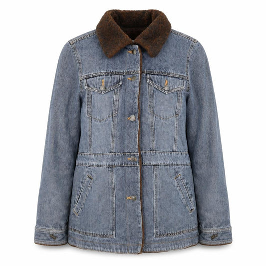Marvin Richards Women's Blue Denim Faux Fur Collar Jacket Size M