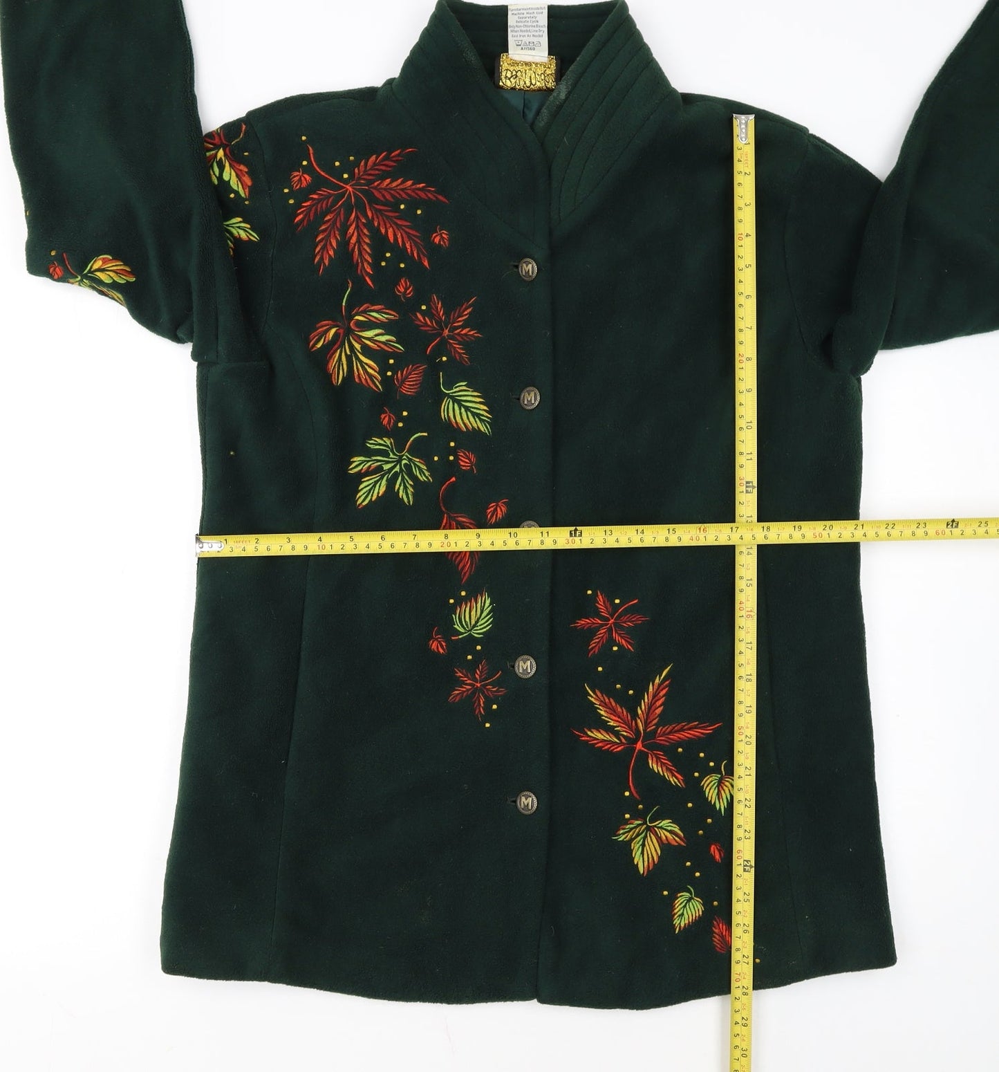 Bob Mackie Women Green Embroidered Floral Fleece Jacket M