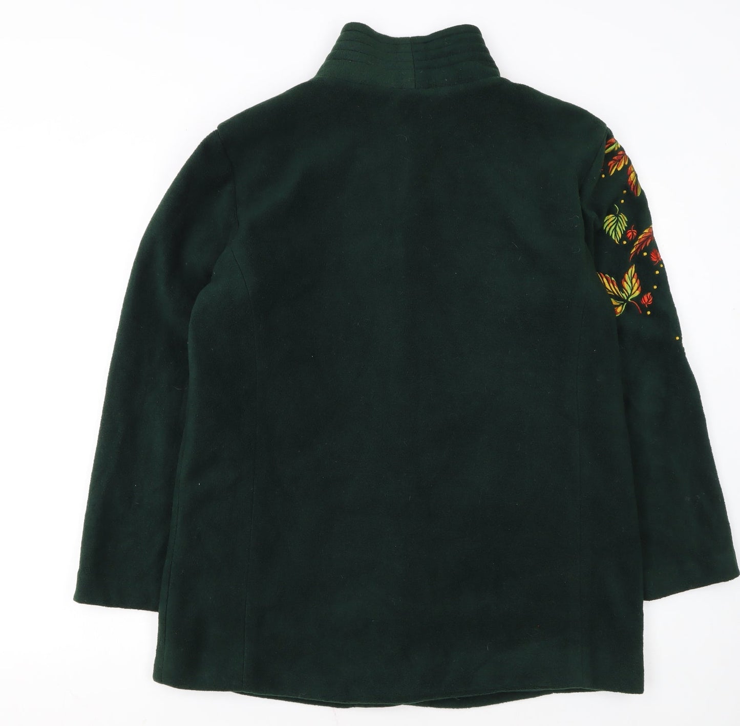 Bob Mackie Women Green Embroidered Floral Fleece Jacket M
