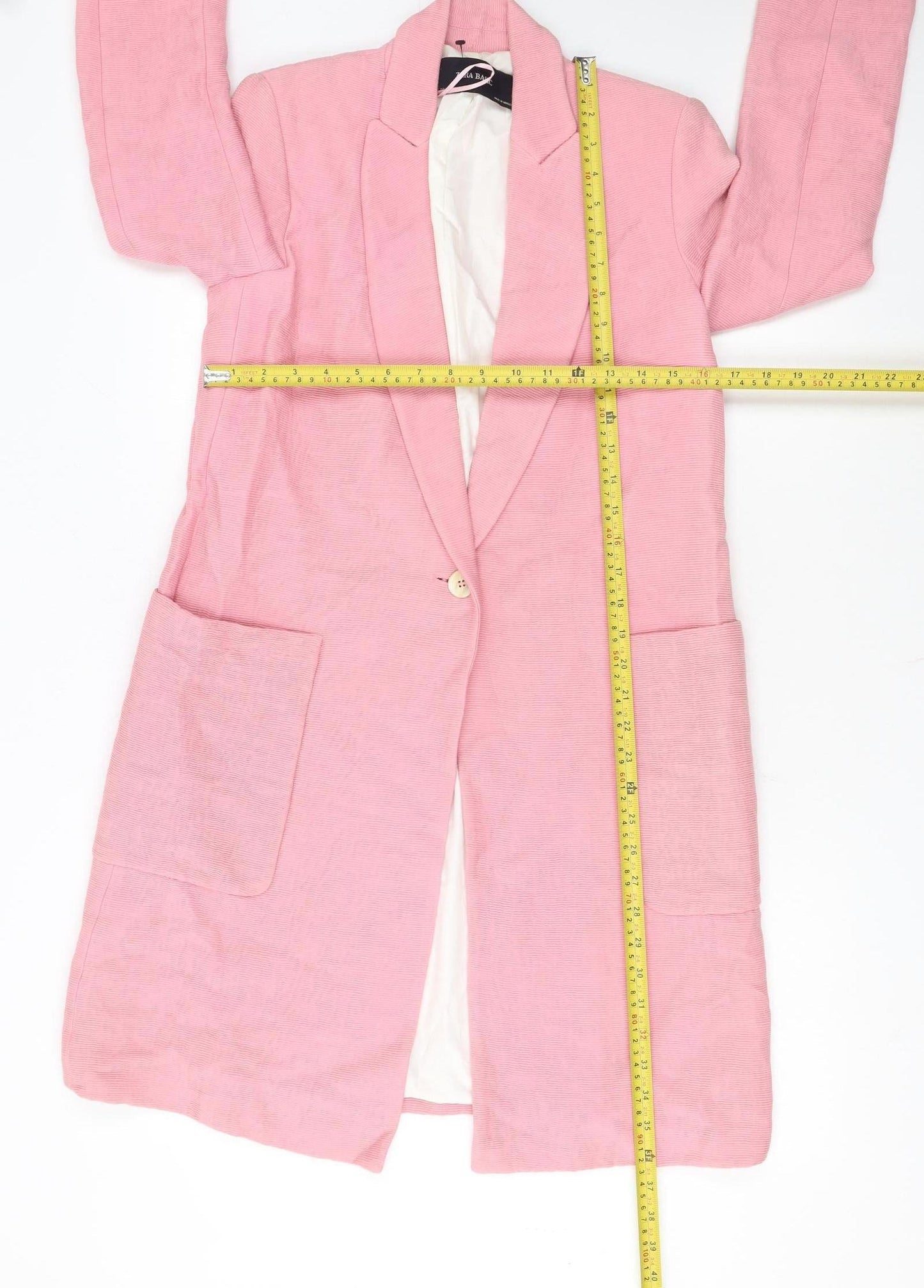 Zara Basic Women Pink Long Blazer Coat XS Linen Blend Lined