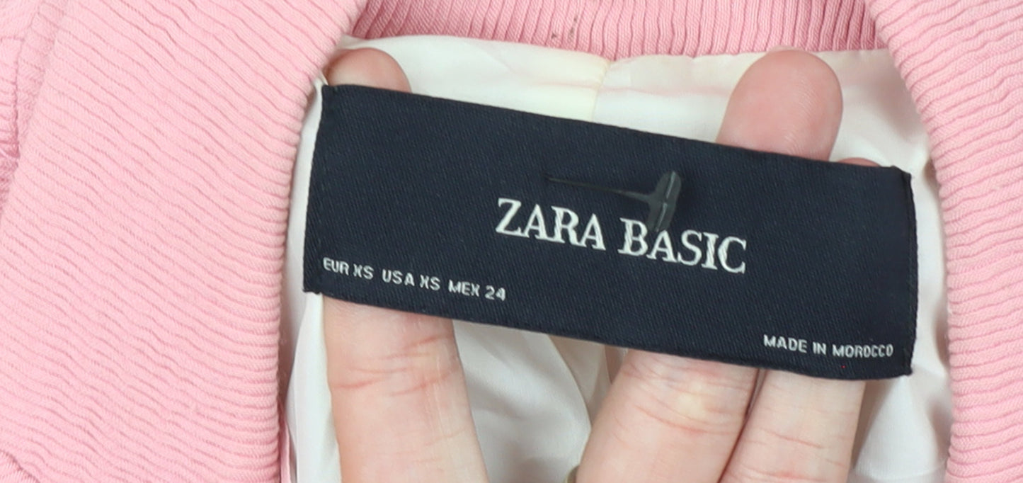 Zara Basic Women Pink Long Blazer Coat XS Linen Blend Lined