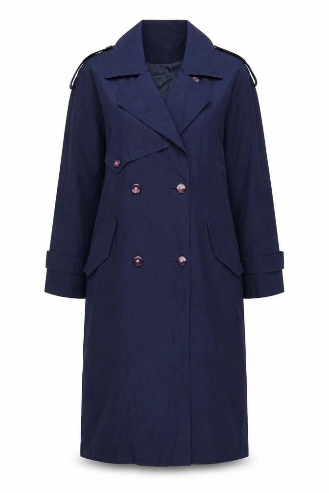 Sequence Women's Blue Polyester Trench Coat Size 10 Long Lined Classic