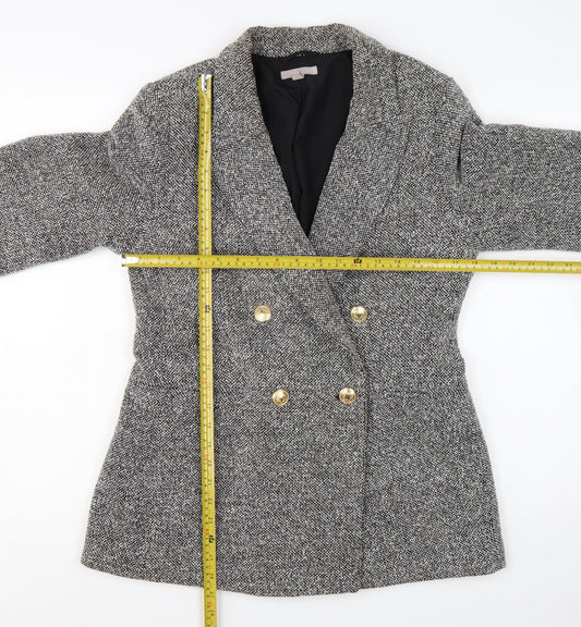 H&M Women Grey Double-Breasted Blazer Gold Buttons Size S