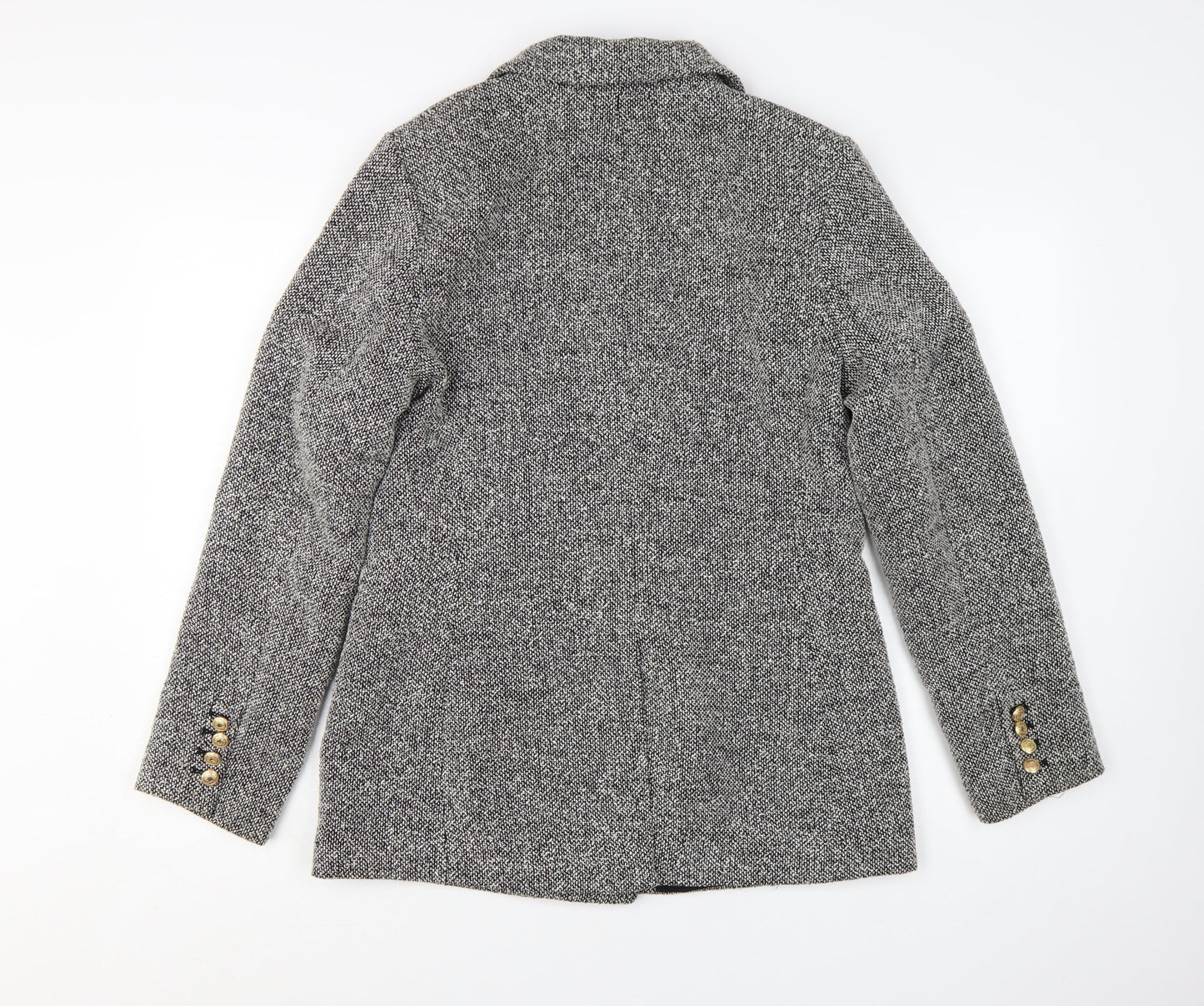 H&M Women Grey Double-Breasted Blazer Gold Buttons Size S