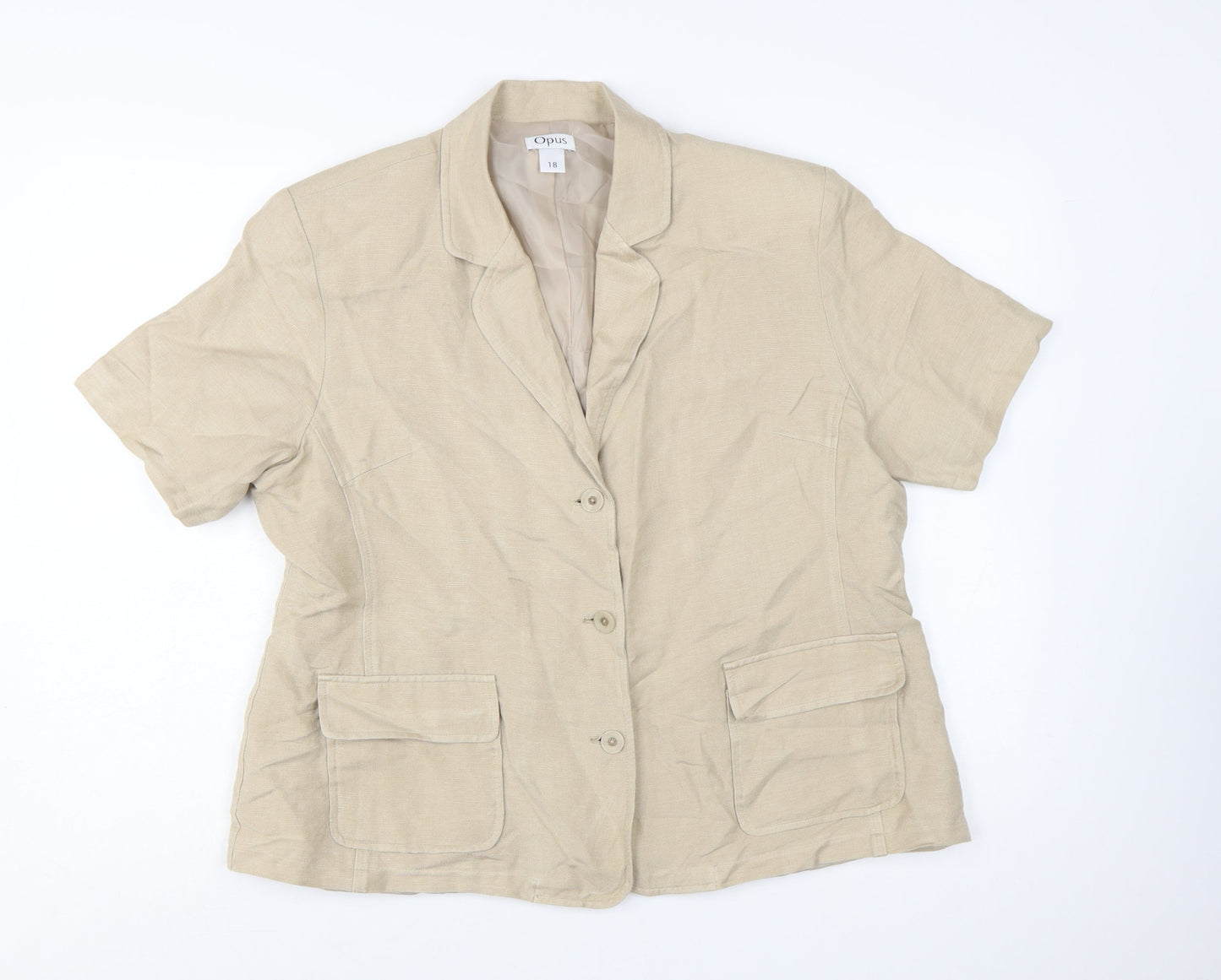 Opus Women’s Beige Linen Blend Short Sleeve Single Breasted Jacket Size 18