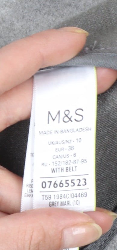 Marks and Spencer Women’s Grey Belted Hooded Mid-Length Overcoat Size 10