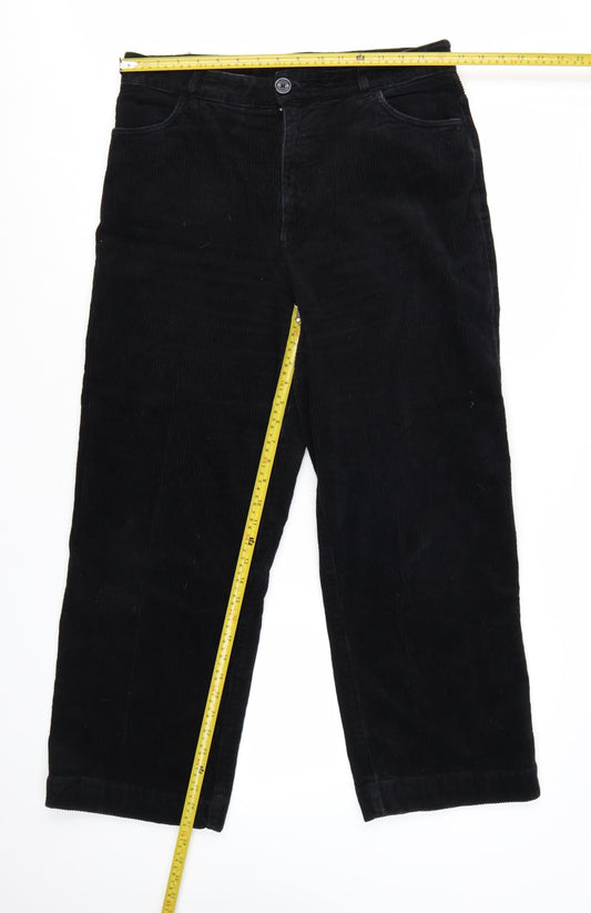Monki Womens Black Corduroy Straight Trousers Size 16