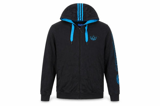 Adidas Men's Black Full Zip Hoodie L Sports Graphic Cotton Blend