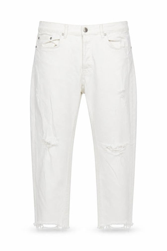 Front view of Zara Woman White Distressed Boyfriend Jeans, size 14