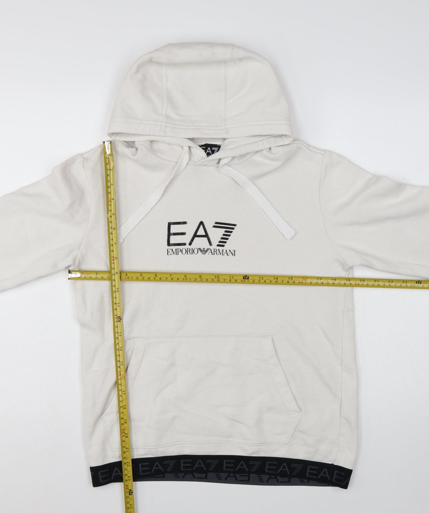Emporio Armani EA7 Men's White Pullover Hoodie Medium Logo Designer Sweatshirt