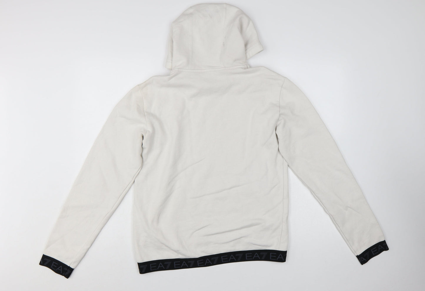 Emporio Armani EA7 Men's White Pullover Hoodie Medium Logo Designer Sweatshirt