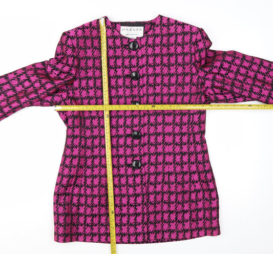 Jaeger Womens Pink Houndstooth Single-Breasted Suit Jacket Size 14
