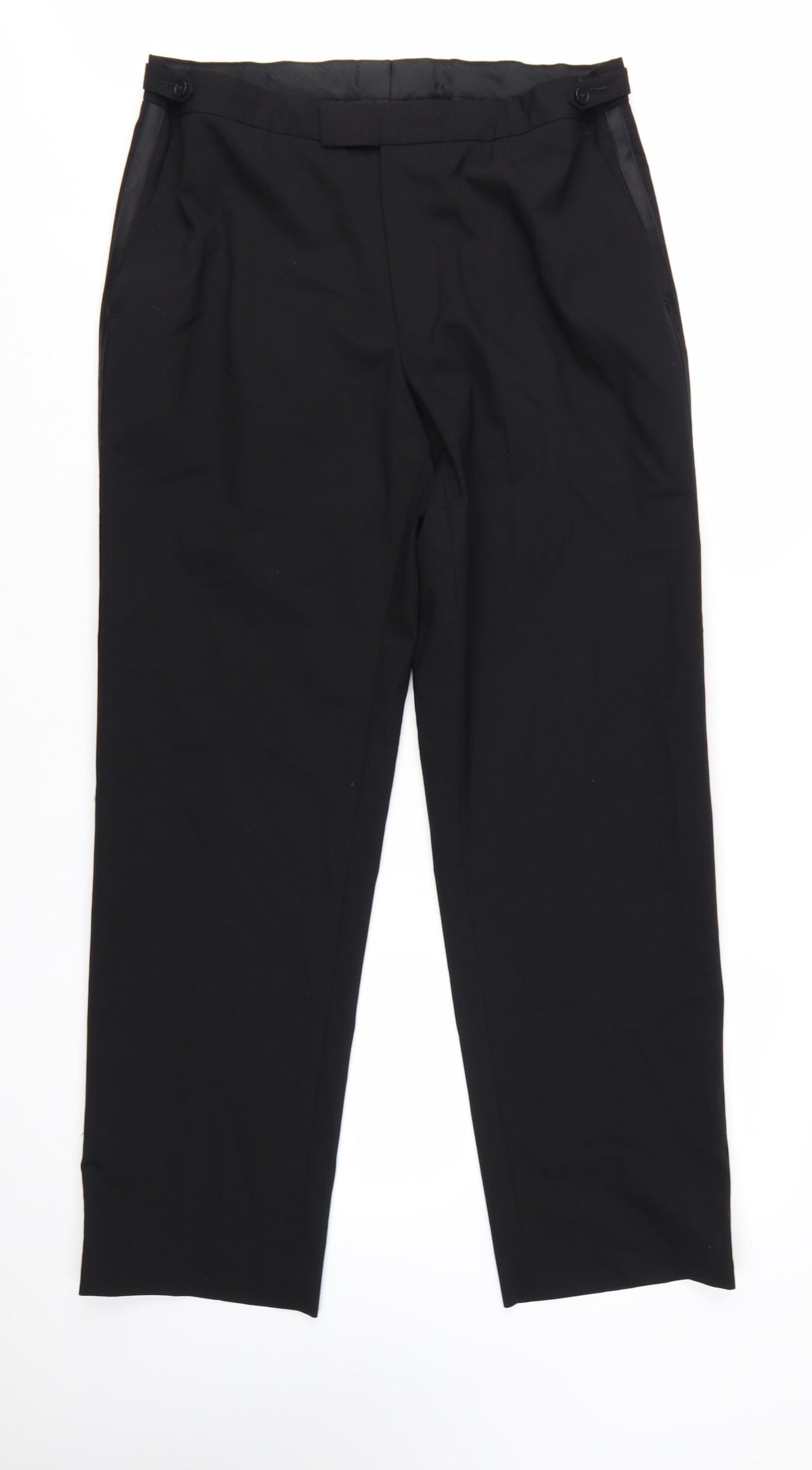 Greenwoods Men's Black Regular Fit Wool Blend Dress Trousers 36W