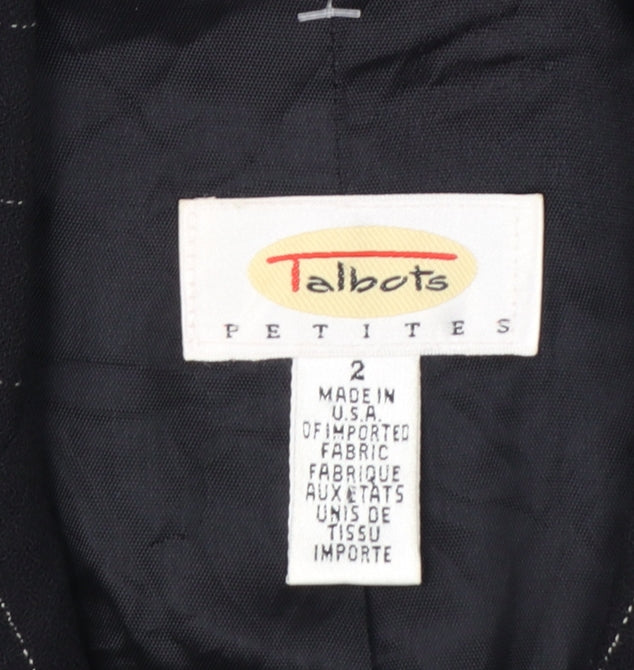 Talbots Petites Black Wool Pinstripe Blazer Jacket Size 2
