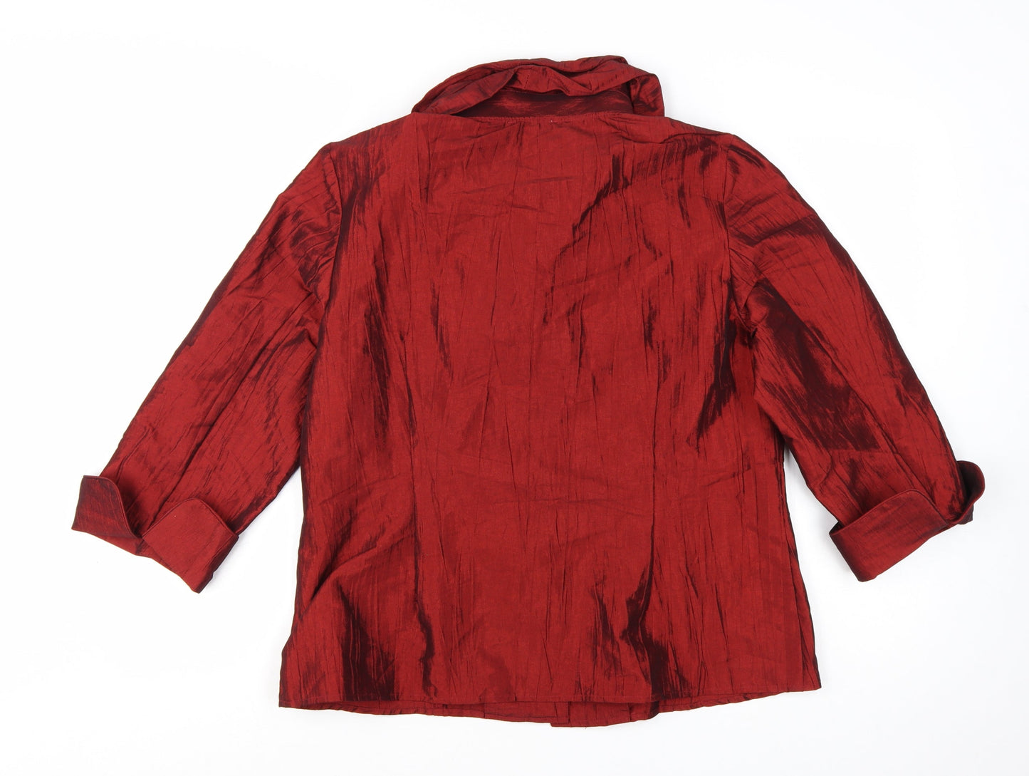 Puli Womens Red Suit Top L Ruffle Collar Satin Look Evening Blouse