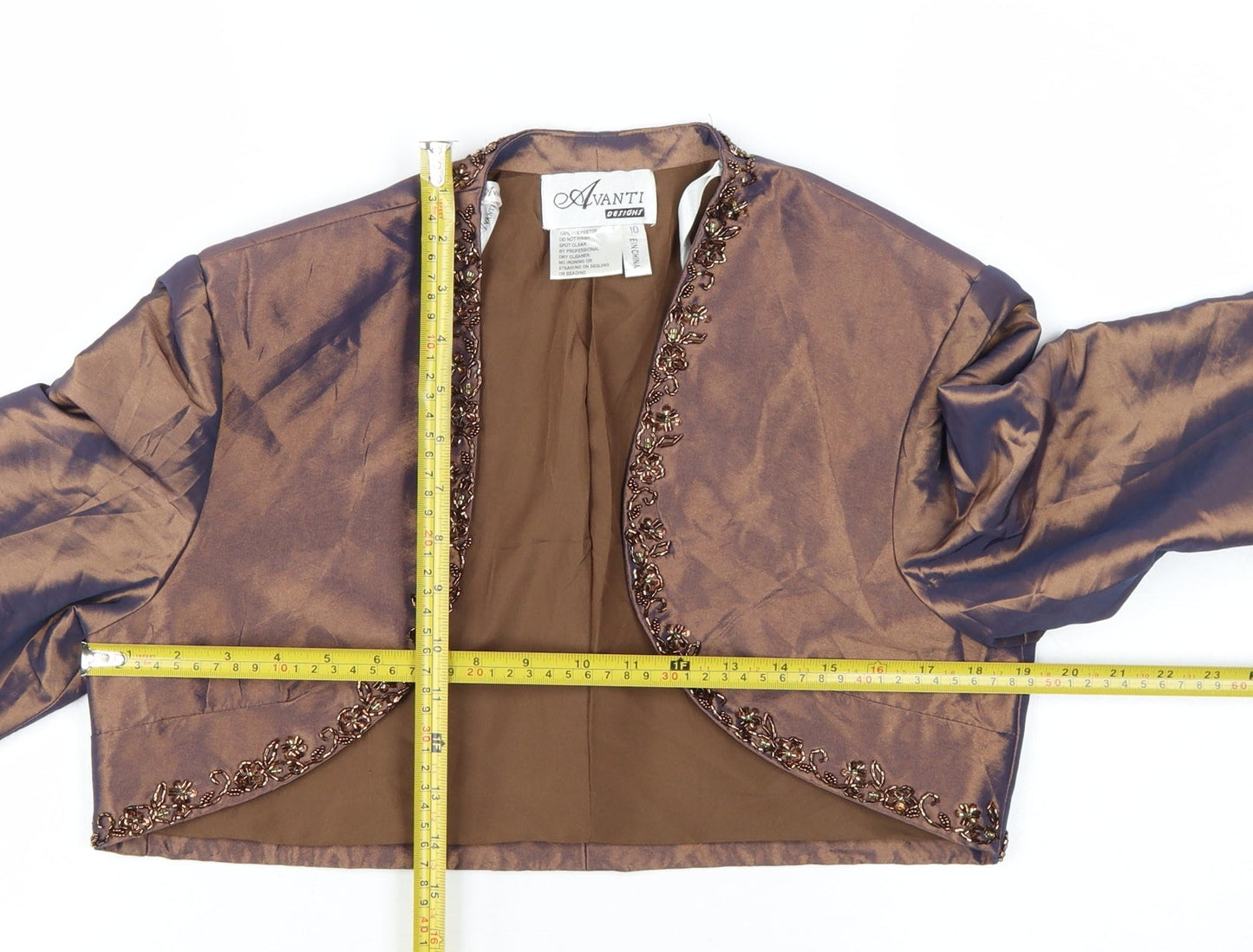 Avanti Designs Women's Brown Beaded Cropped Tuxedo Jacket Size 10