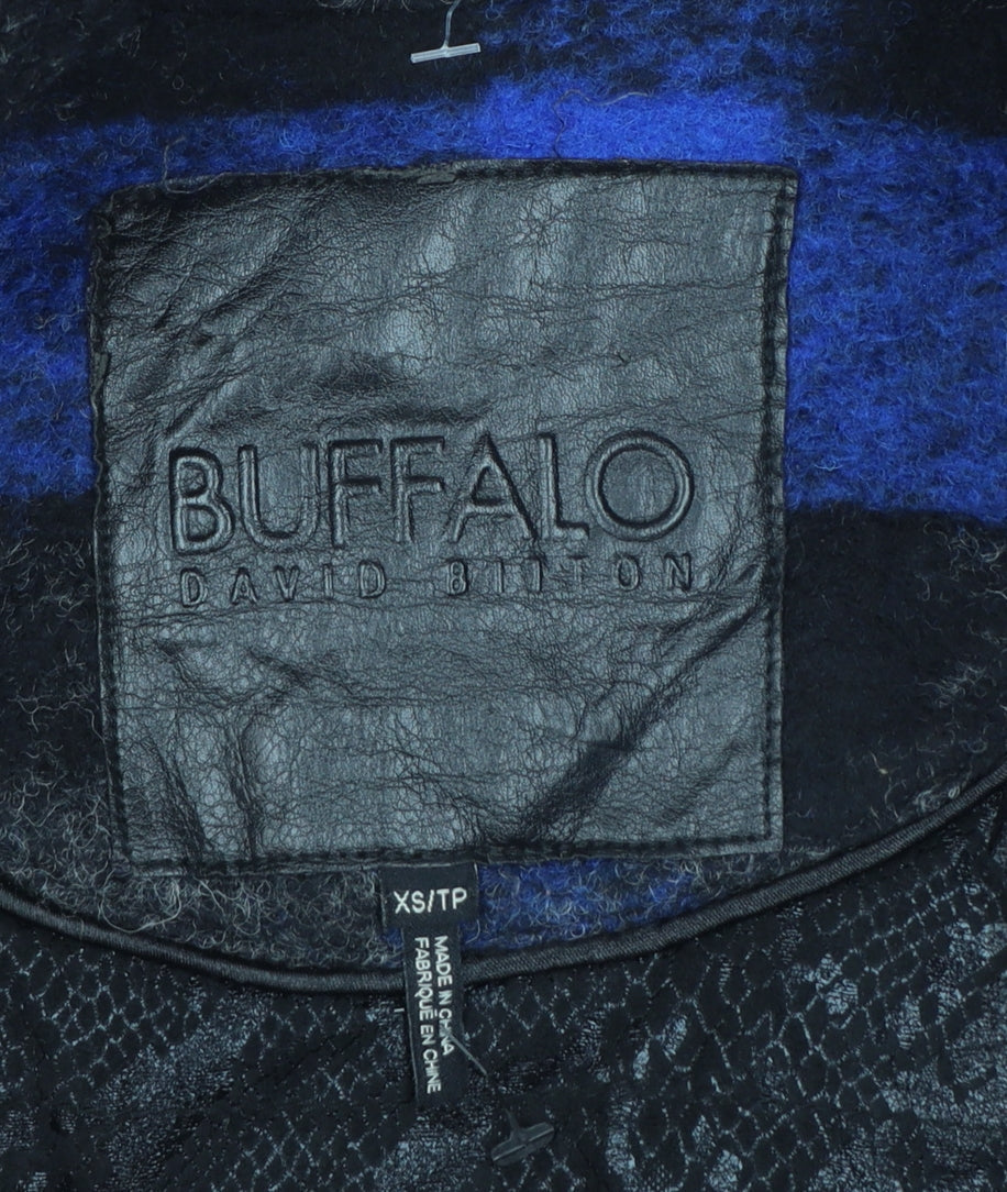 Buffalo David Bitton Women's Blue Check Wool Overcoat XS
