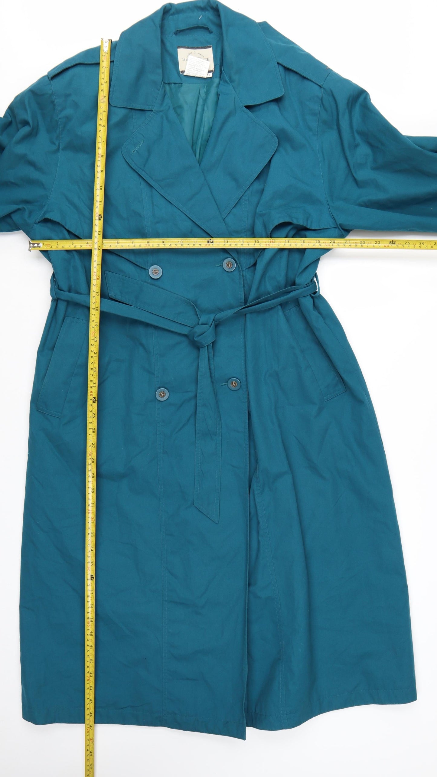 Sequence Women's Blue Trench Coat Size 12 Belted Long Cotton Blend