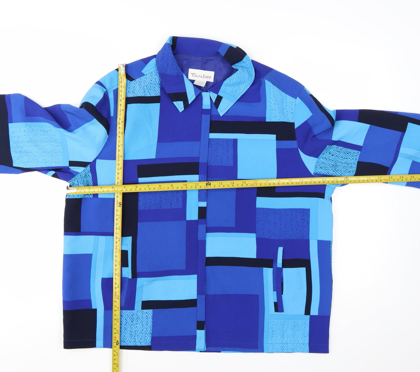 TanJay Women's Blue Geometric Lined Polyester Jacket Size 14