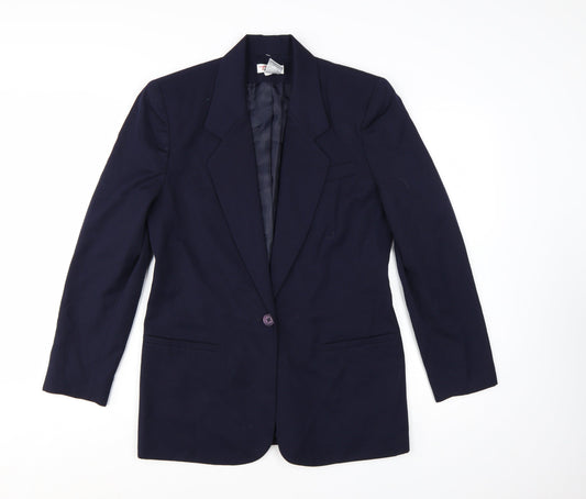 Talbots Women Navy Wool Single-Breasted Blazer Jacket Size 10