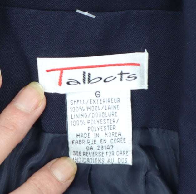 Talbots Women Navy Wool Single-Breasted Blazer Jacket Size 10