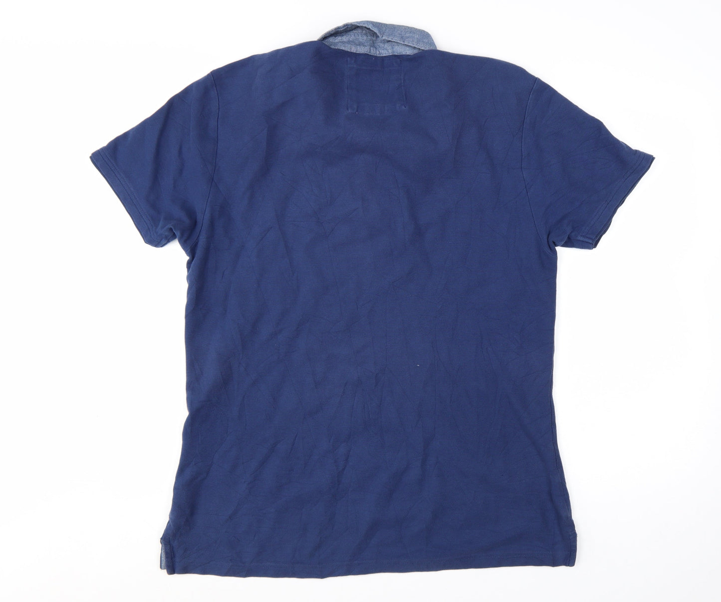 Charles Wilson Mens Blue Cotton Button-Down Collar Polo Shirt L