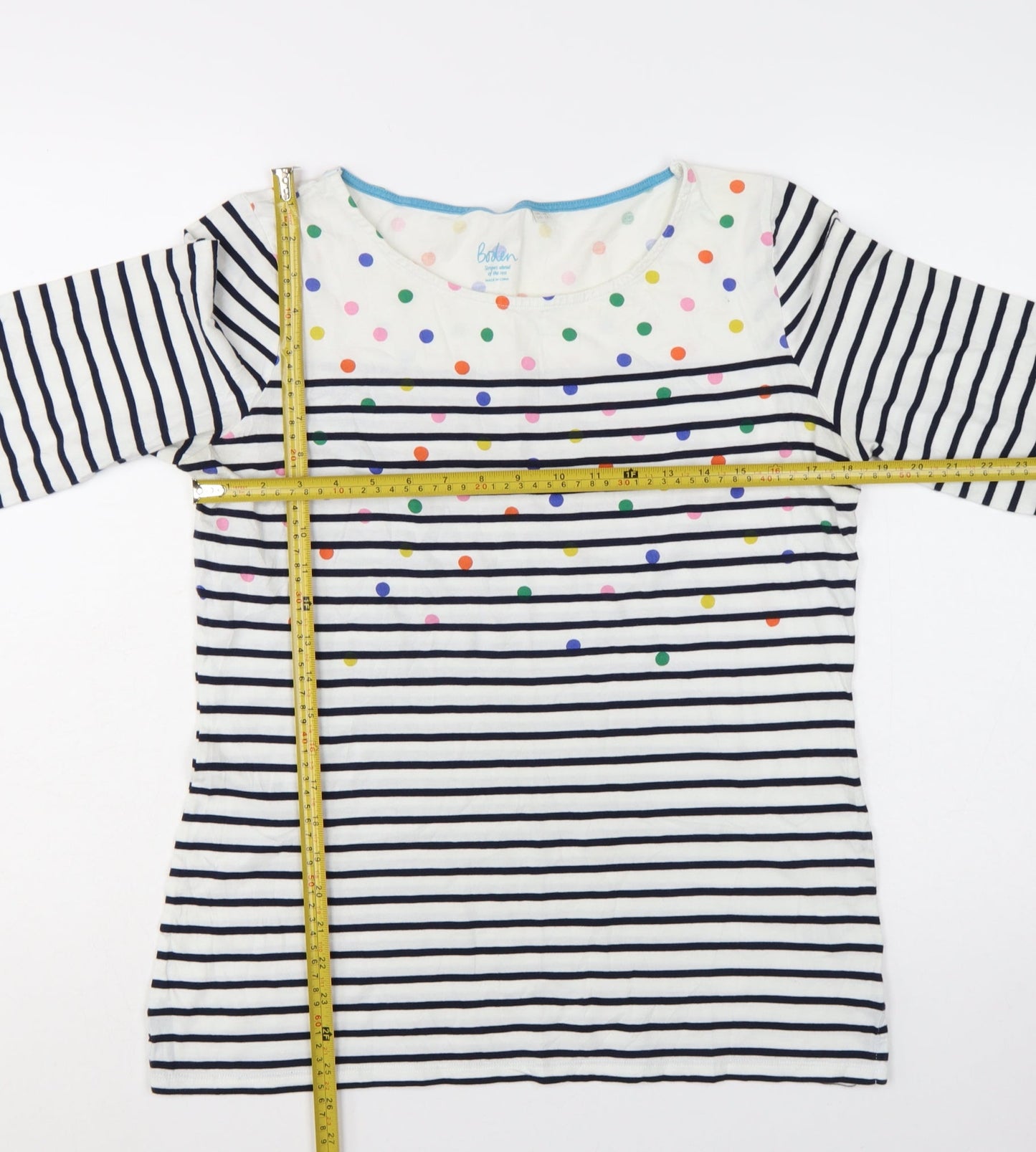 Boden Women's Multicoloured Stripe Spot Long Sleeve Cotton T-Shirt Size 16