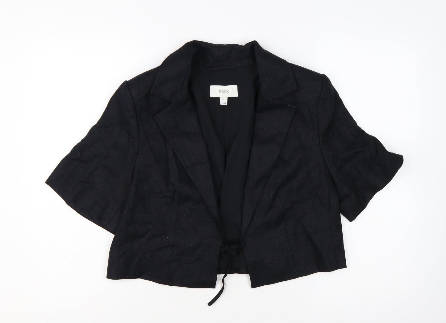 Marks and Spencer Women's Black Cropped Linen Blend Blazer Size 12