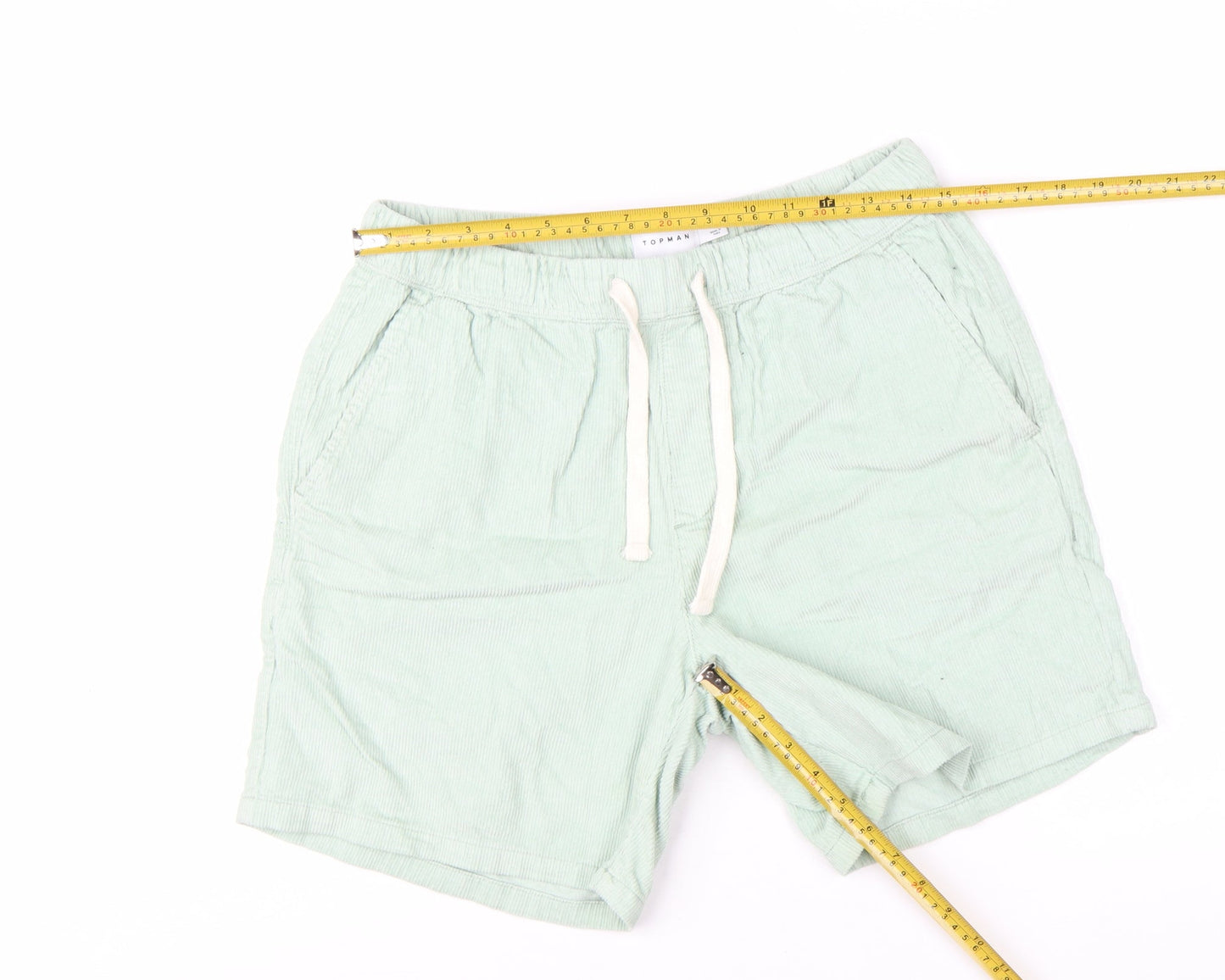 Topman Men's Green Cotton Corduroy Drawstring Shorts Size 32