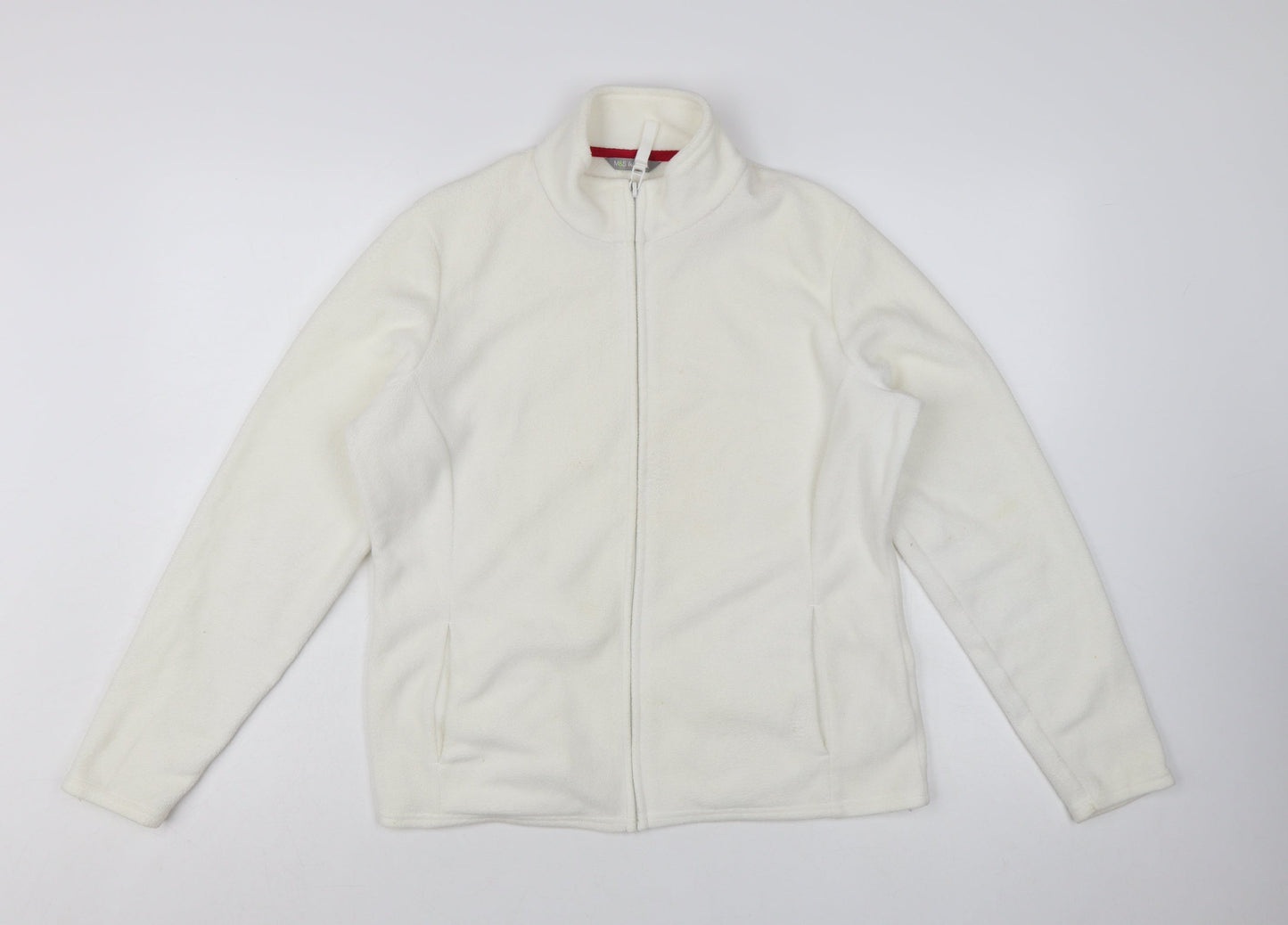 Marks and Spencer Women White Fleece Full Zip Jacket Size 16