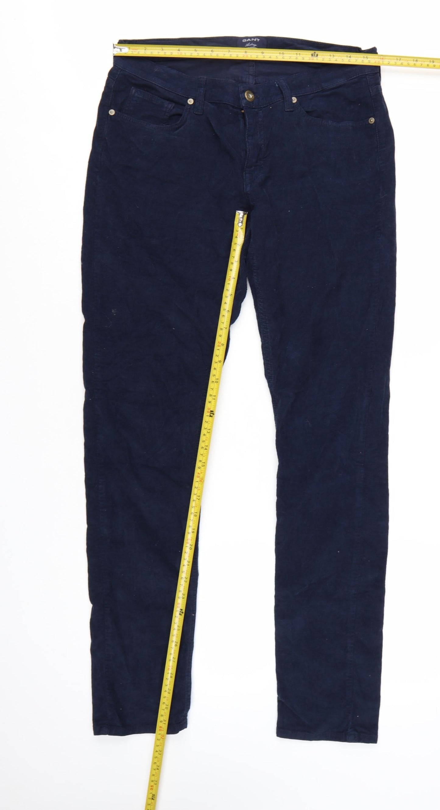 GANT Men's Blue Corduroy Slim Fit Low Rise Trousers W32 L32