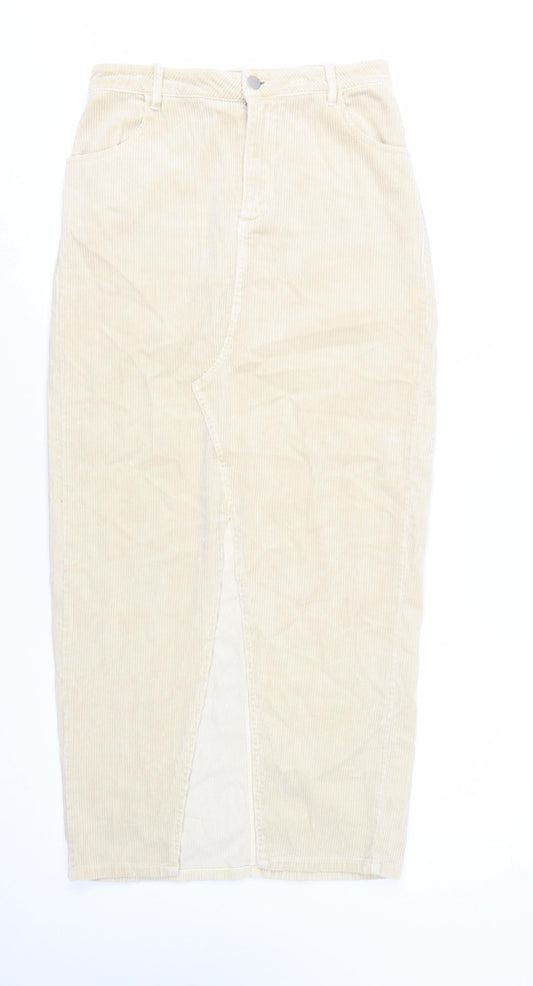 Zara Women Beige Corduroy Midi Pencil Skirt Size S High Rise