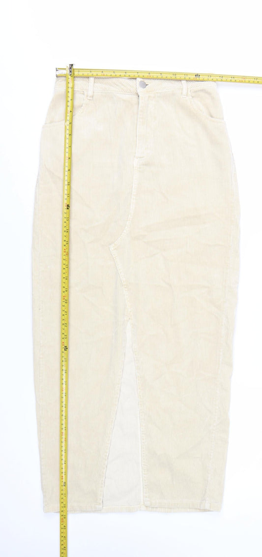 Zara Women Beige Corduroy Midi Pencil Skirt Size S High Rise
